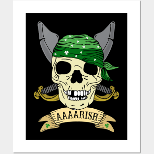 Funny Irish Pirate Skull Character Posters and Art